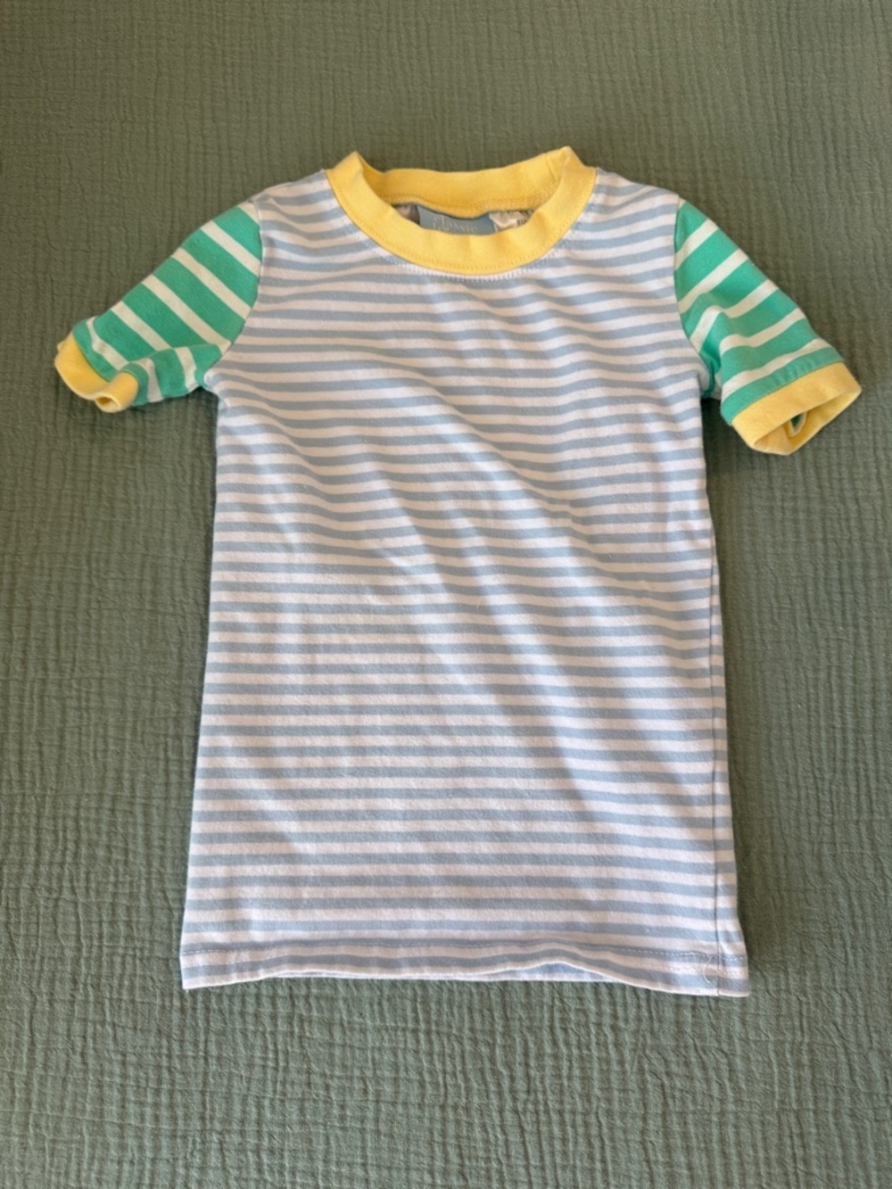 Kids Short Sleeve Stripe Tee in Blue, Green & Yellow